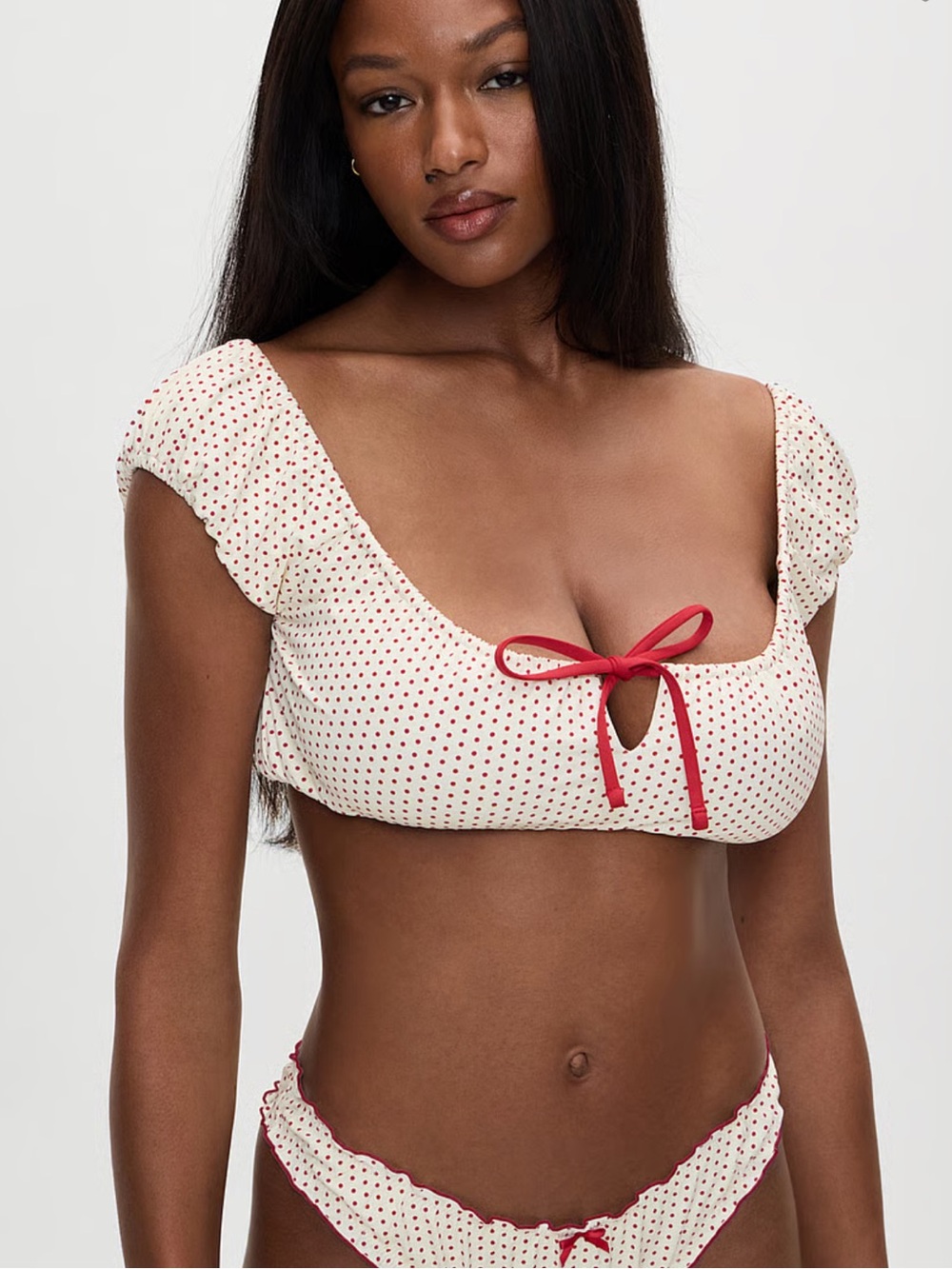 Frankie’s Bikinis x Bella Hadid Angel Off the Shoulder Polka Dot Bikini Top